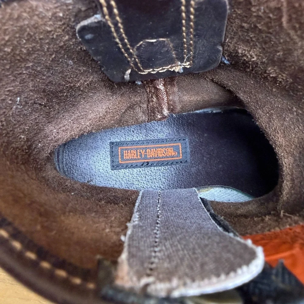 Harley Davidson Harness Womens Boots 7.5 Brown Leather Square Toe Biker Zip - Picture 10 of 11